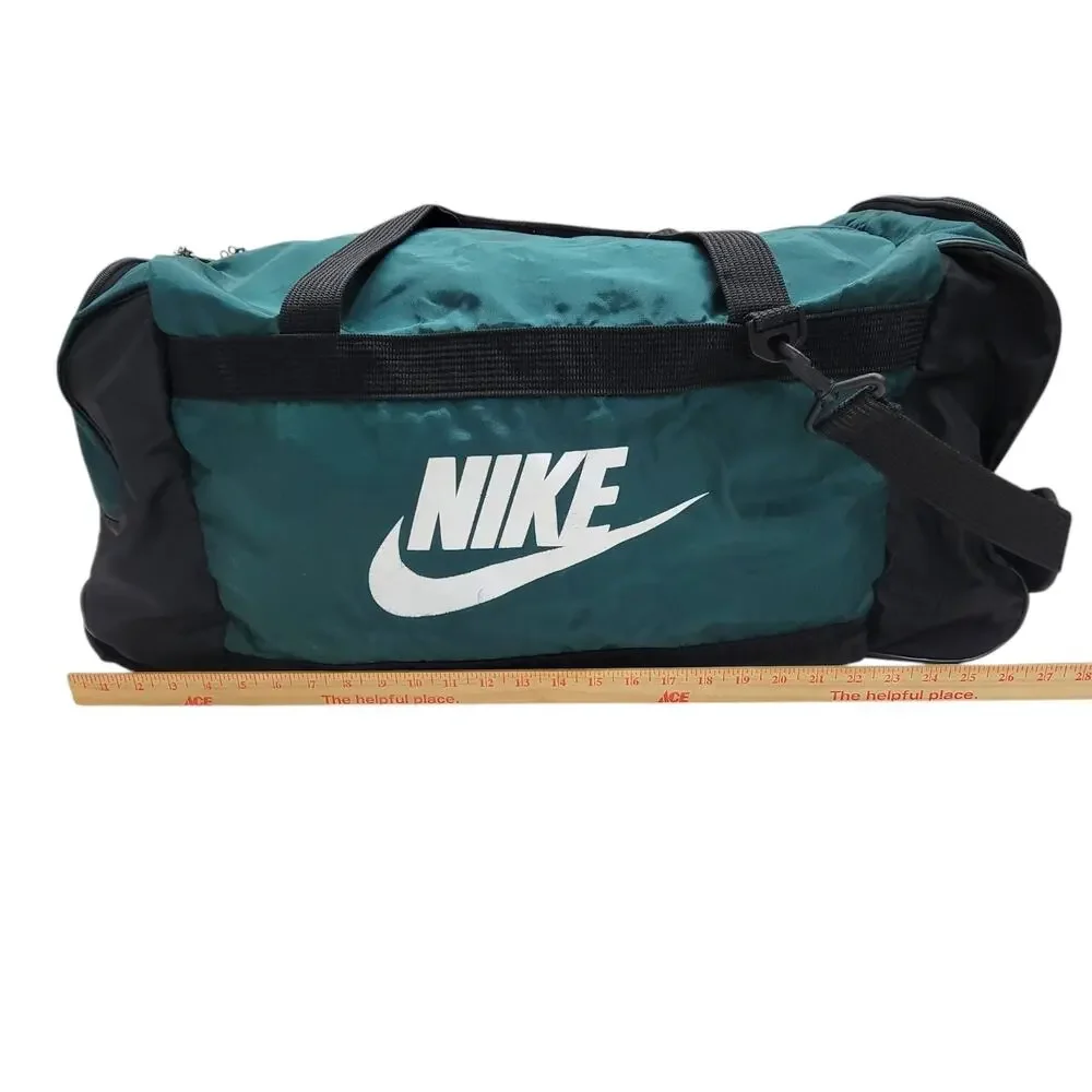 Vintage 90s Nike Duffle Bag Green Black Large Gym Travel Swoosh Made In Korea